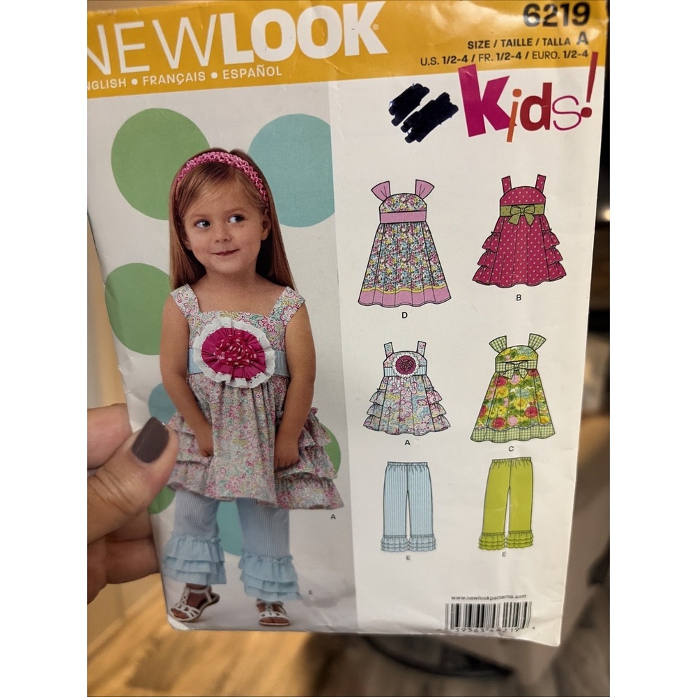 New Look Kids 6219A Dress/top/pants Girls Size 1/2-4 Sewing Pattern Uncut New